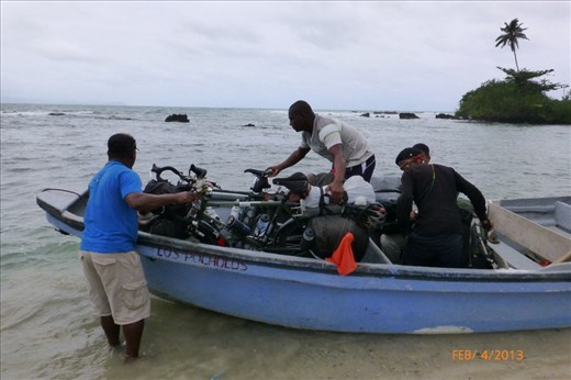 Loading the boat to cross the border to Columbia - wild boat ride!