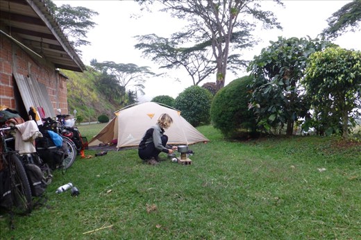 camping behind a store by the mountain road to Medellin.