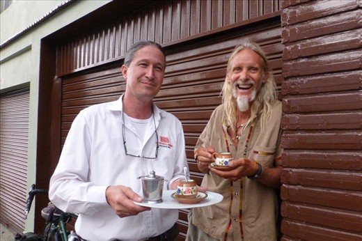 In Medellin we got cafe from a kind person while waiting for the rain to stop.