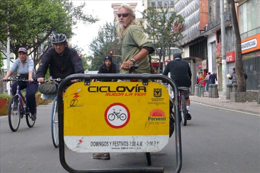 Sunday Ciclovio- the no cars on some main streets in Bogota event. From 7am until 2pm.  Absolute fun! Bogota is the birthplace of the Ciclovia.