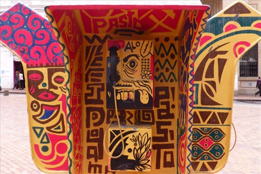 Public phone on the Plaza de Nariño. 