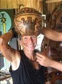 Wearing an Indigenous helmet at the museum in Jama  : by margitpirsch, Views[588]