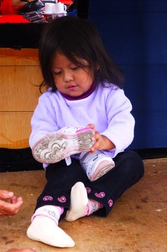 this girl had hours of fun with her shoes.
