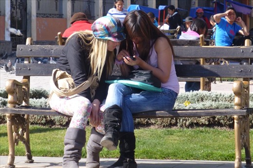 girls on the Plaza in Huancayo
