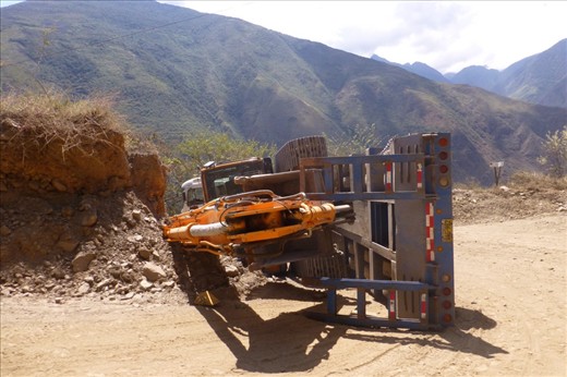 A truck fell over on the road..