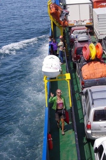 heading down to the bikes were our food was stored - three and a half hours ferry ride makes one hungry!