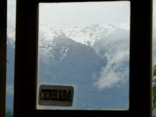 View from my safe, warm place in a hostel in Villa Amengual about 120km north from Coyhaique.