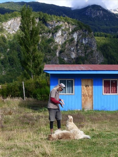 Villa Manihuales - James making friends with the dogs again.
