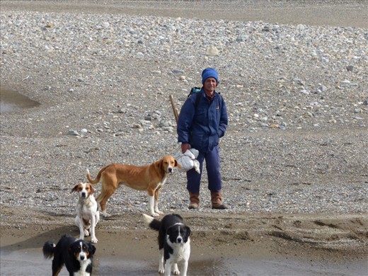 A human and his dogs living on the edge of the world.
