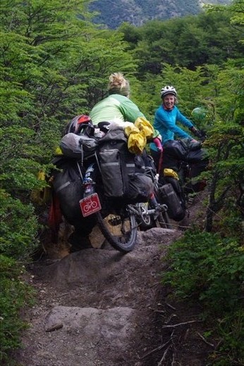scrambling through the mud on a single trek 