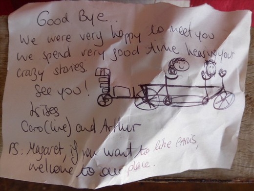 Found this love note on our tent back in El Chalten when the frenshies Carol(in) and Arthur left on a bus.