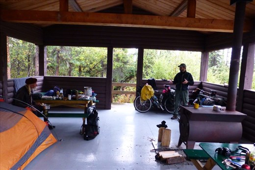 Our kitchen at the campsite - the wood stove made the whole world warm.