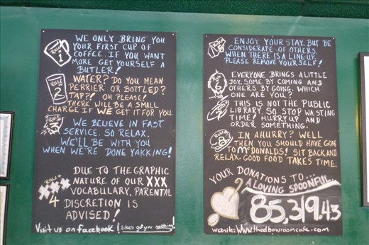 At the Elbow Cafe in downtown Vancouver, you get served your meal with a twist. Highly entertaining gay men have a way to make you smile and even crack up. It's unrepeated jokes and borderline rude if there wasn't that twinkle in the eye. 