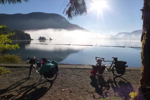Gurly and the Velo-Vagabond at Cowichan Lake.