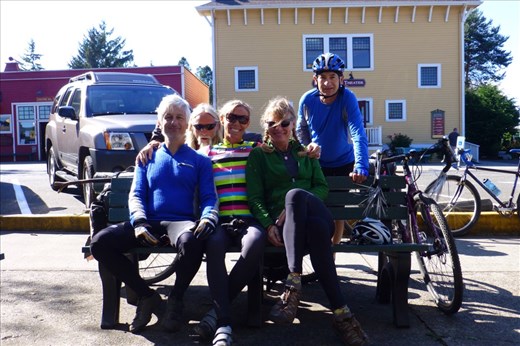 Friends from Marin, on vacation in Poulsbo, rode aus out to Port Gamble to send us off to the Olympic Peninsula.