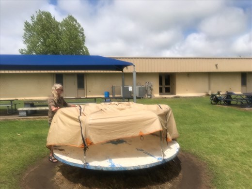Tent drying at lunch at the school playground.