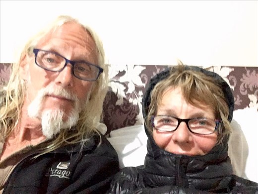 James and Margit, freezing in the tent or the hotel ...just freezing!