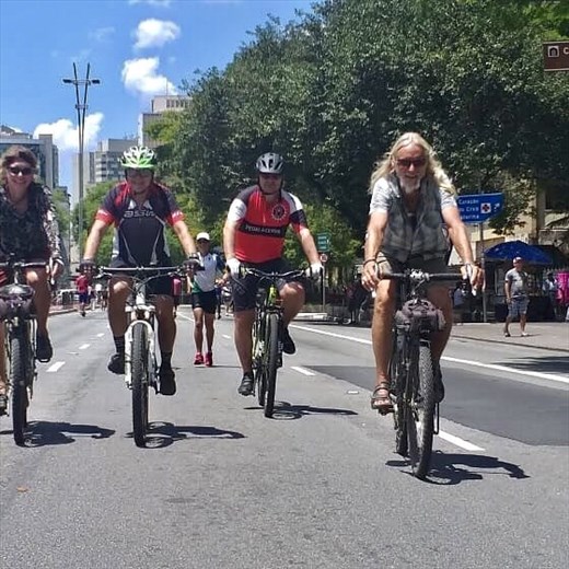 Riding down Ave. Paulista on a Sunday with new friends.