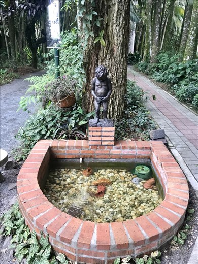 Manneken Piss in the Museum in Blumenau. The garden of the colonial family house of the founder of the town.