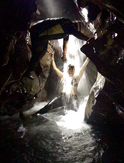 Deep, dark waterfalls in the cave.