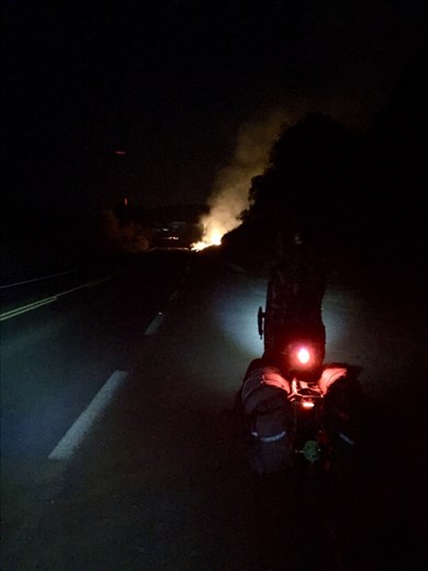 Freak out time ...riding through controlled burns at night.