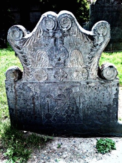 Grave stone in Boston's first cementery.