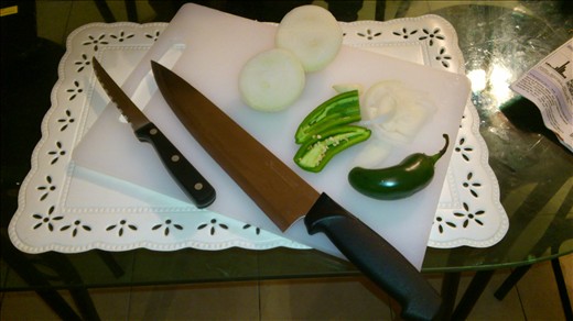 Slice and cut for the salsa. Jalapeños with no seeds! Unless you like hot...