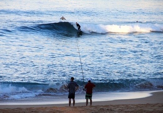 Catching the waves, catching the fish, catching the photo