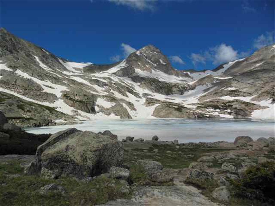 Mt. Toll extends her eagle-like wings over Blue Lake, elevation 11,320 feet