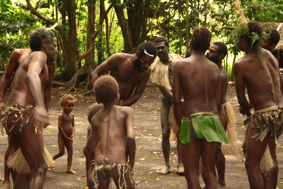 Male tribal dance where woman just can't participate. They jump and sing and walk in circles to venerate the nature, because they believe that man belongs to earth. Lekalangia, Tanna, Vanuatu.