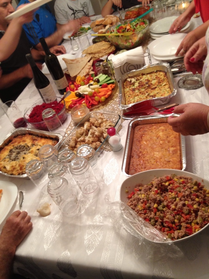 Dinner with Israeli friends, last pan includes the Holishkes