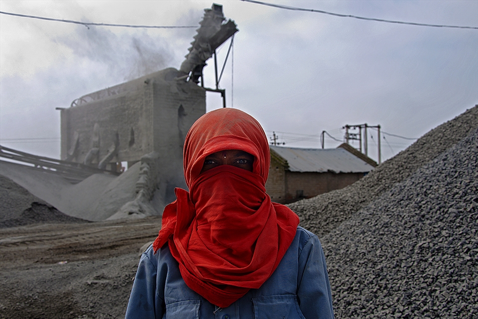 A Stone Mine women worker  before start the work 