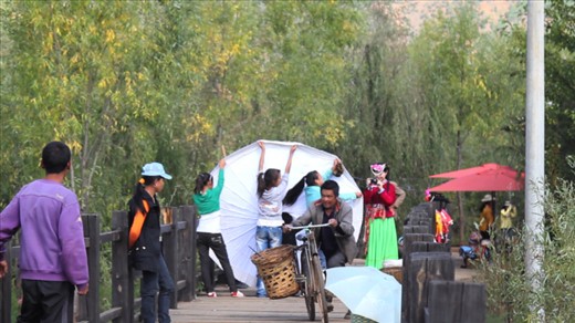 Tourists getting dressed up in local costumes 