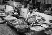 Working from the street doesn’t stop vendors from setting up elaborate stalls. Seafood sellers in the Ben Than market in Ho Chi Minh City keep water flowing over freshly caught crustaceans through a series of tubes and tubs while giving a glimpse of their quality prawns to a potential customer.: by mattahorne, Views[322]