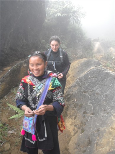 Lucy trekking to the village