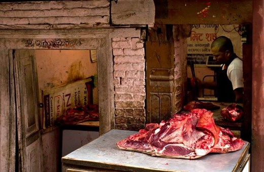 A butcher's shop in the suburbs of Kathmandu in Nepal