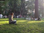 New York University's proximity to the park has caused students to adopt Washington Square Park as a de-facto quad. Here students enjoy reading outdoors one spring afternoon.: by matthammen, Views[253]