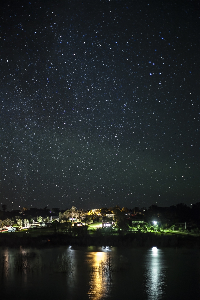 Goughs bay, the stars and the beautiful reflection of his lights on the lake.