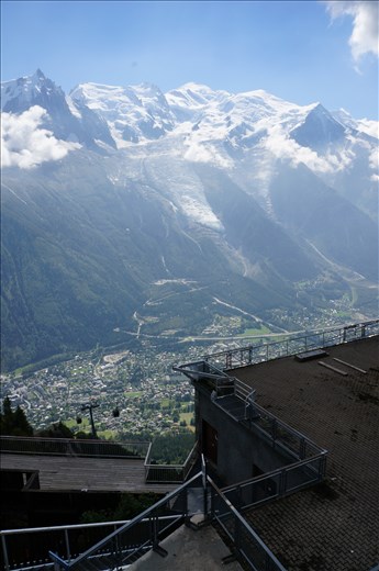 Mont Blanc and Chamonix at the bottom
