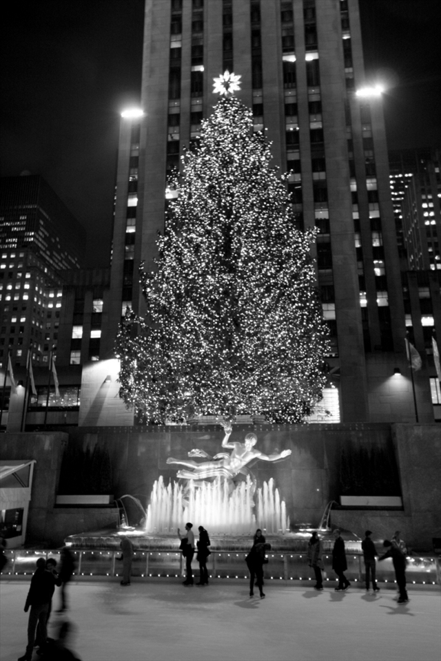 Rockefeller Center Christmas Tree. A gorgeous and enormous tree placed directly behind the ice skating rink.