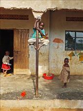 Cheeky Monkey: A young boy shows of his climbing skills on the buildings supports: by megandruss, Views[330]