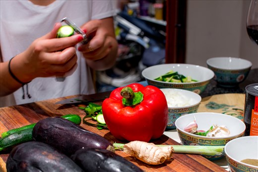 Preparing the curry in my kitchen at home.