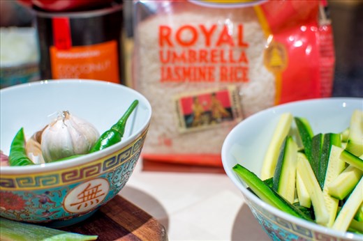 Thai green curry ingredients. 