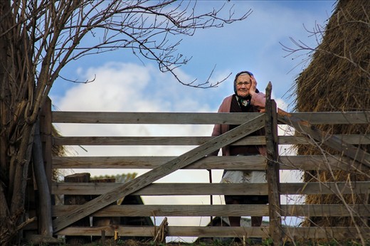 I took this photo in Durău, a town located at 780-800 m altitude in Neamţ County at the proximity of Ceahlău Massif. The location is disadvantaged because of the lack of accessibility since 2006 because the main route was closed due to landslides.
Durău counts few inhabitants that are mainly devoted to agriculture and sheep-farming. There is also a beautiful orthodox monastery founded in the XVII century, where people from all the county go to celebrate the Easter mass.
This old woman is 88 years old and still works at the farm taking care of animals. She was very kind and happy to receive some visitors. Although she didn't speak much, her eyes were very soulful.  She lives with her son, a 70-year-old sheep-keeper, and his wife. Thanks to this and other encounters during the journey in Durău, I could experience the humility of a simple life lived in harmony with nature.  