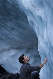 Brandon Martinez gazes up as his hand mirrors on the Portage Glacier. : by meranda-carter, Views[315]