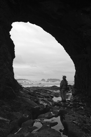 It is quite amazing what time, wind, and water are able to create.
This place is known as 'Hole in the wall' and is a 1 mile hike down Rialto Beach on the Pacific Coast of Washington State. At low tide it is possible to walk through it but at high tide it is pounded by waves.