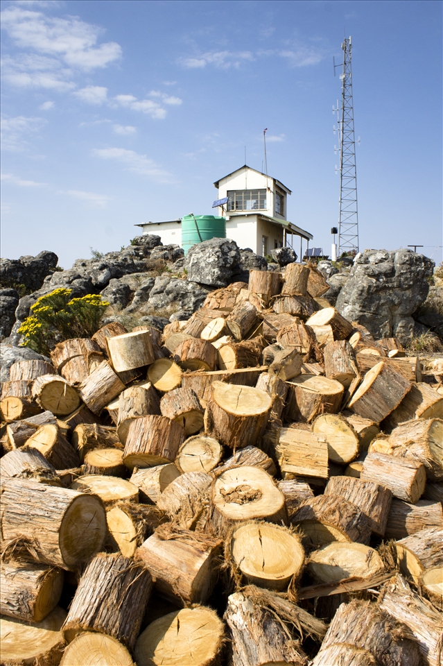A mountain of fire wood lies stacked outside the Kaapschehoop lookout post in Mpumalanga, South Africa. Although the idyllic scenery makes the area seem like an ideal place to work, the minimum temperatures may drop as low as  - 5°c during the winter; which is why the watchmen need as much wood and warmth as possible to get them through the nippy days and nights.  