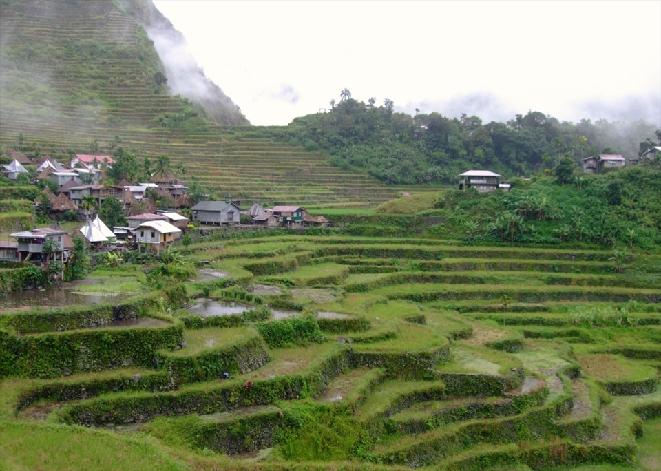 The village of Batad, surrounded by terraced mountain ranges, can only be accessed by foot.  What little electric is used here comes from gas generators.