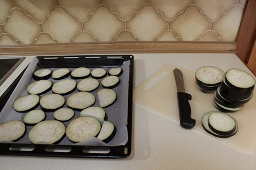 slice Eggplants and potatoes