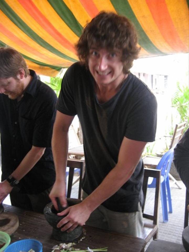 Me giving it some elbow grease on the pestle and mortar